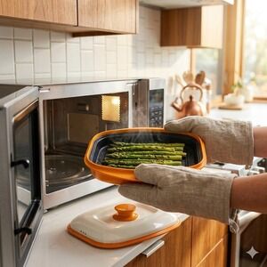 Range Mate Microwave Grill Pan 860ml Multi Cooker Orange White Lid Made in Korea